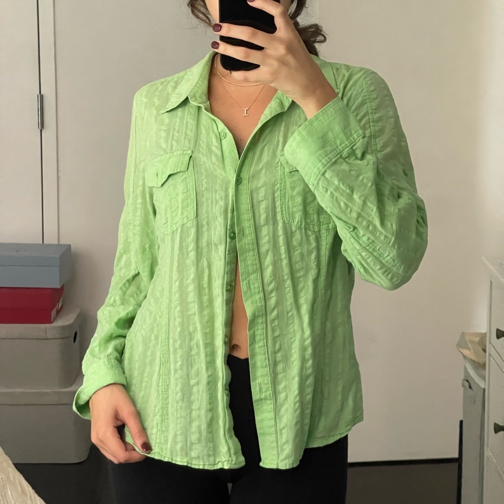 Green button down top